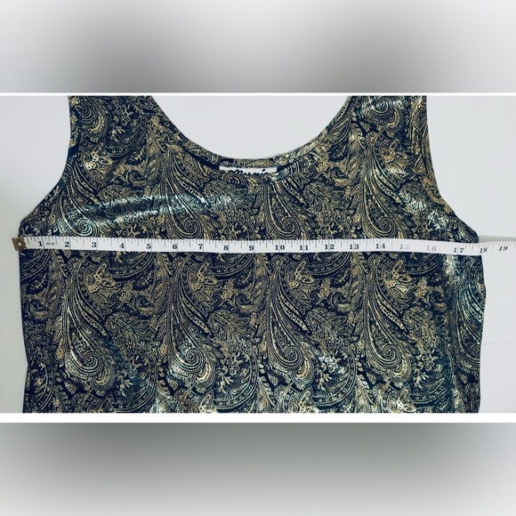 Marnie West Vintage 90’s Lamé Gold & Black Paisley Print Women’s Medium Top - Picture 4 of 11